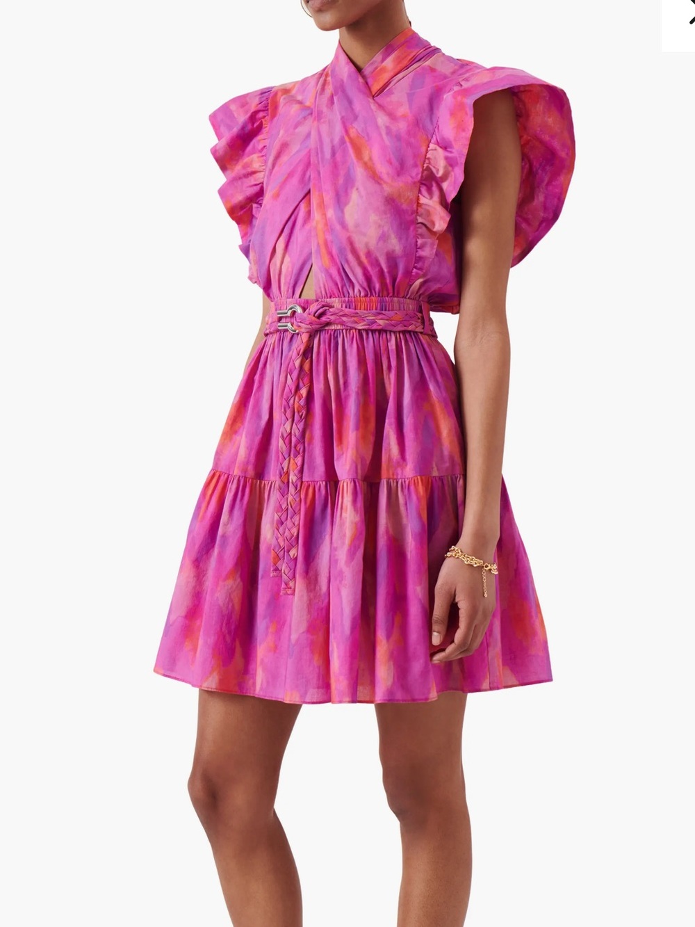 Derek Lam 10 Crosby Finn Ruffle Cap Sleeve Dress in Fuschia Multi *Flaw